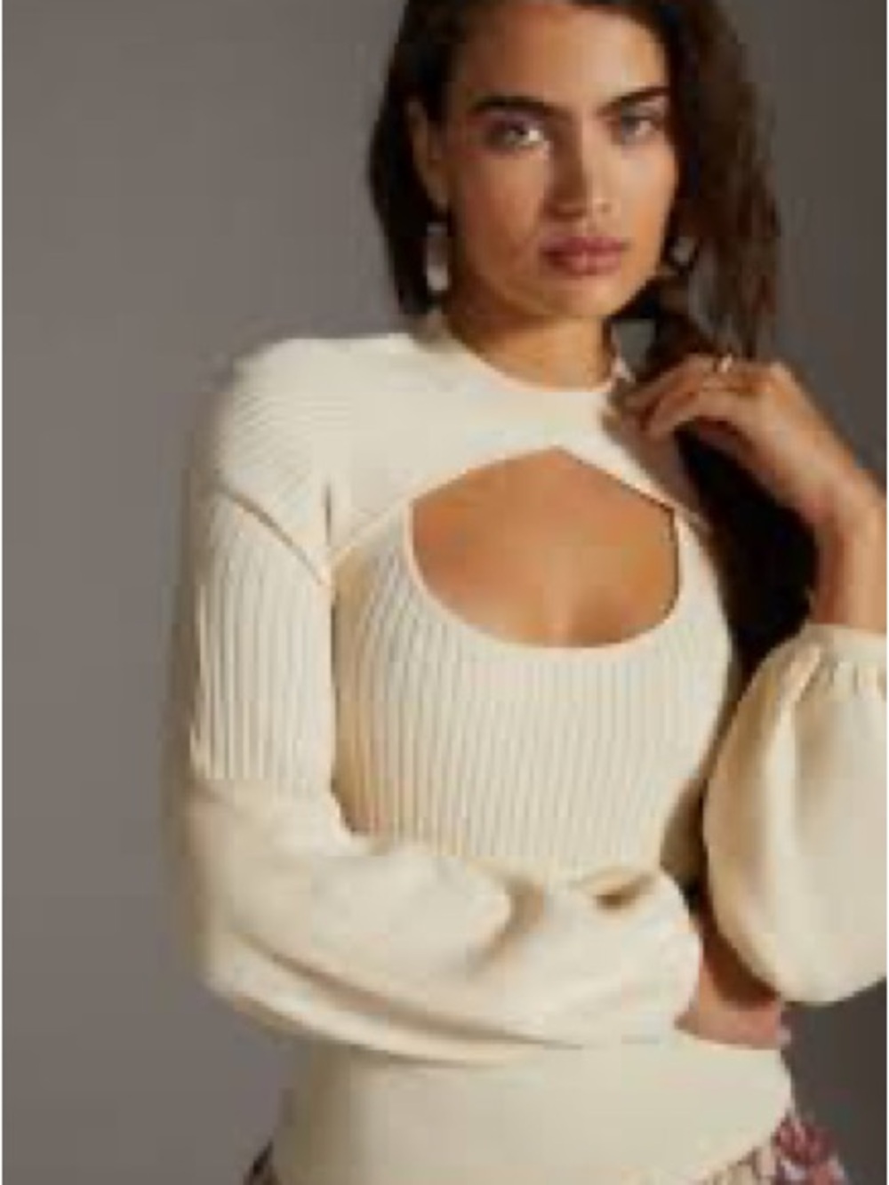 Maeve Cream Ribbed Cutout Crewneck Sweater